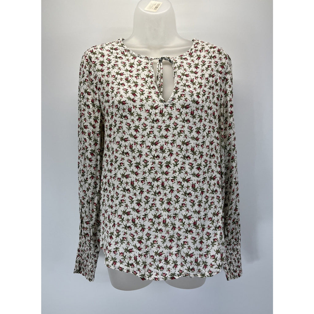 Lucky Brand Smocked Cuff Long sleeve Viscose Peasant Blouse Size Medium