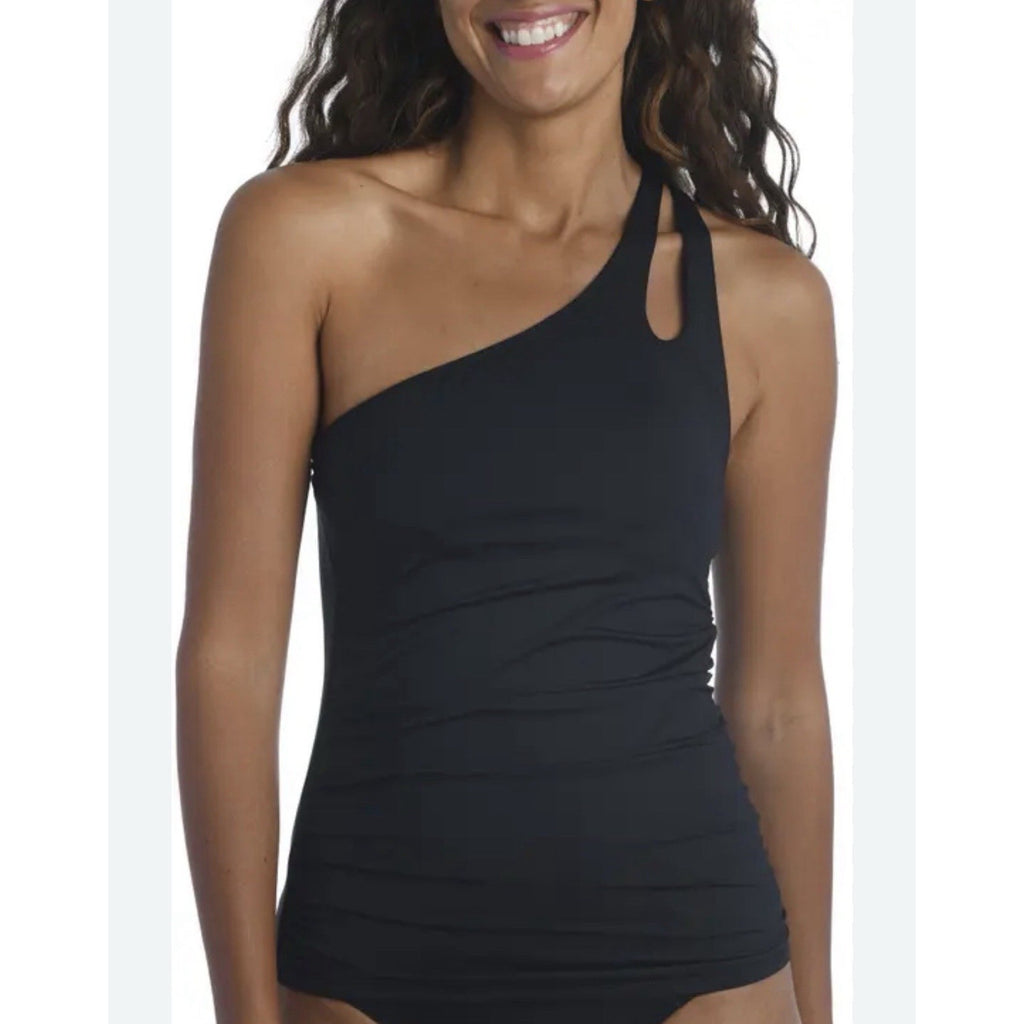 Carmen Marc Valvo One Shoulder Tankini Top Large Ruched Cut Out Swimwear NWT