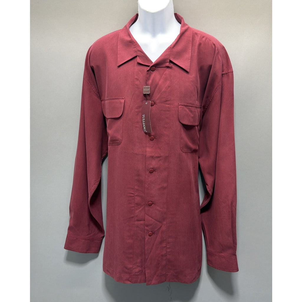 Tulliano Men’s XXXL 100% Silk Camp Shirt Wine Red Button Front Retro Lounge NWT