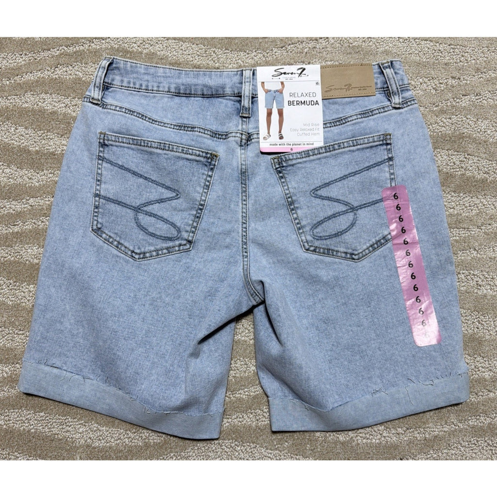 NWT Seven7 Jeans Relaxed Bermuda Shorts Mid Rise Cuffed Hem Size 6