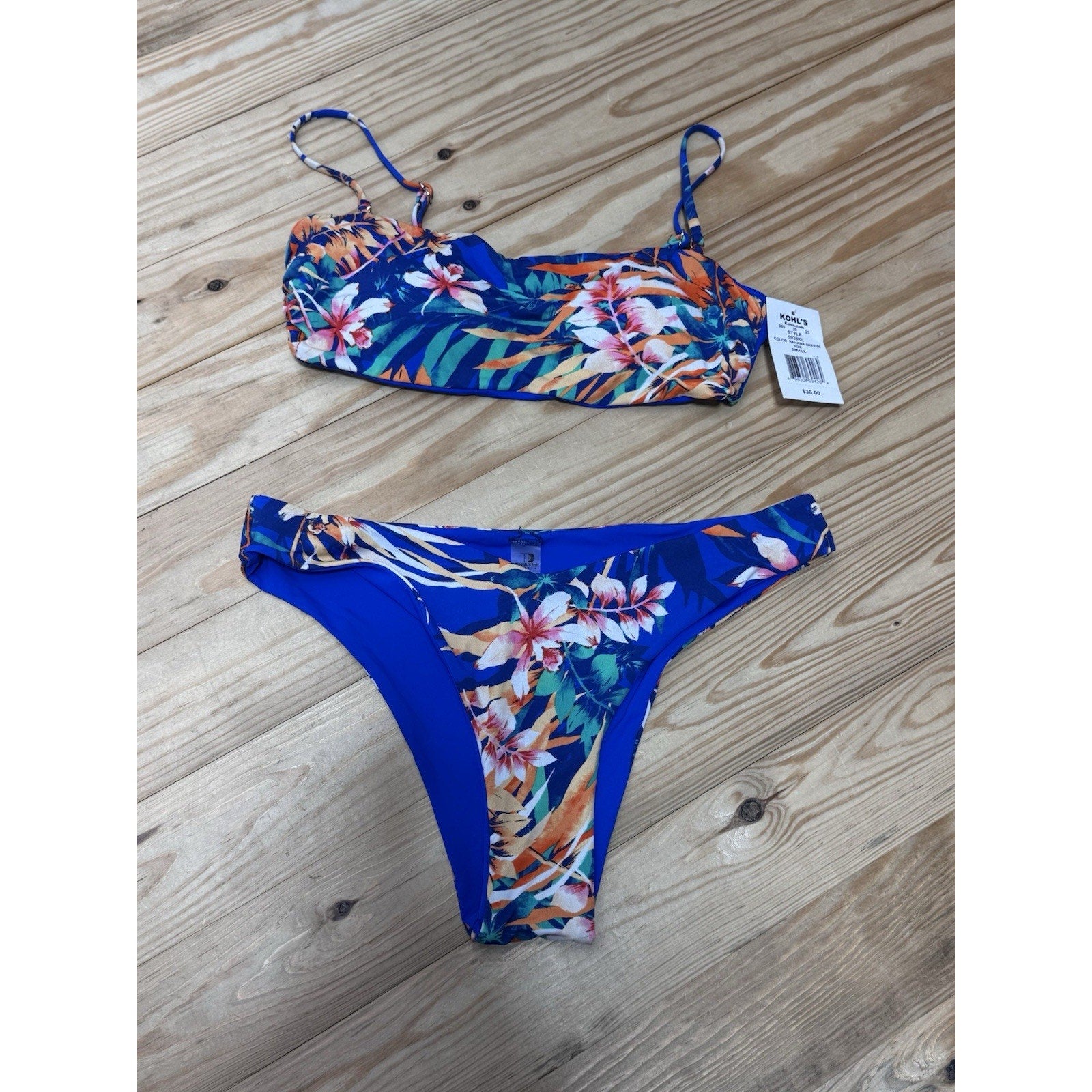 Tinibikini Swimwear Set Bikini Blue Floral 2 piece New With Tags Small