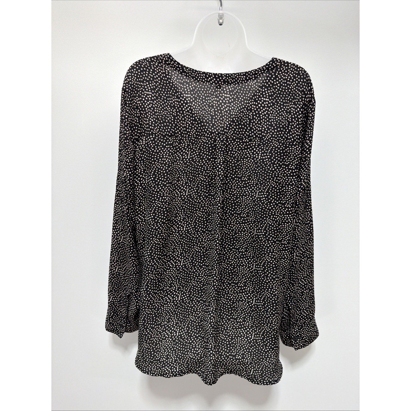 EXPRESS Black White Zipper V-Neck Career Top Roll Up Tab Sleeve XL