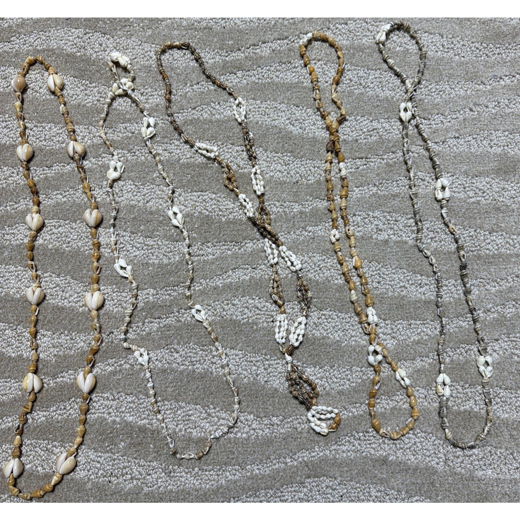 VINTAGE 10 Cowrie Sea Shell & Snail Long LEI NECKLACE Hawaii Luau Surf
