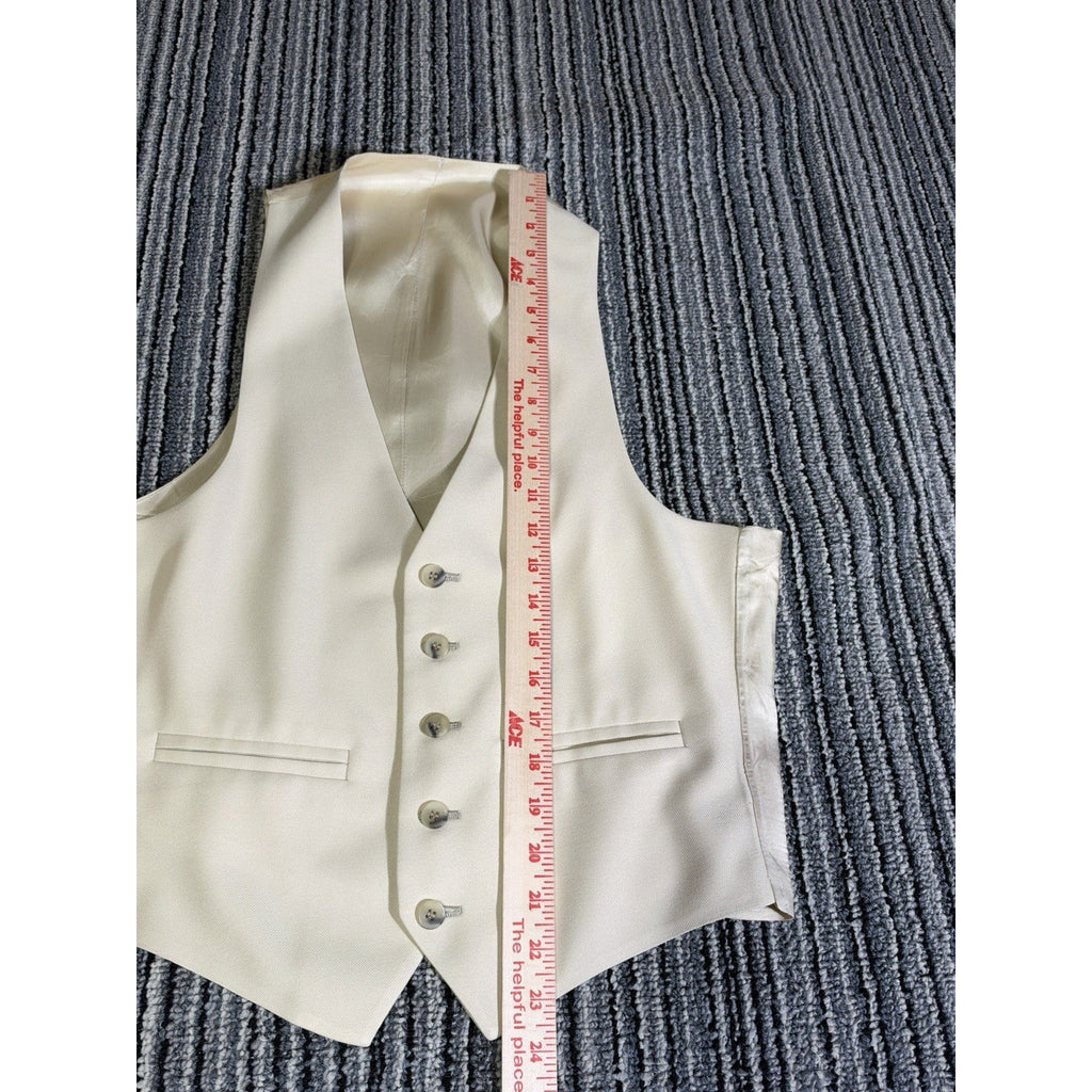 Ivory Cream Tailored Suit Vest Waistcoat 5 Button Satin Back Formal Wedding VTG
