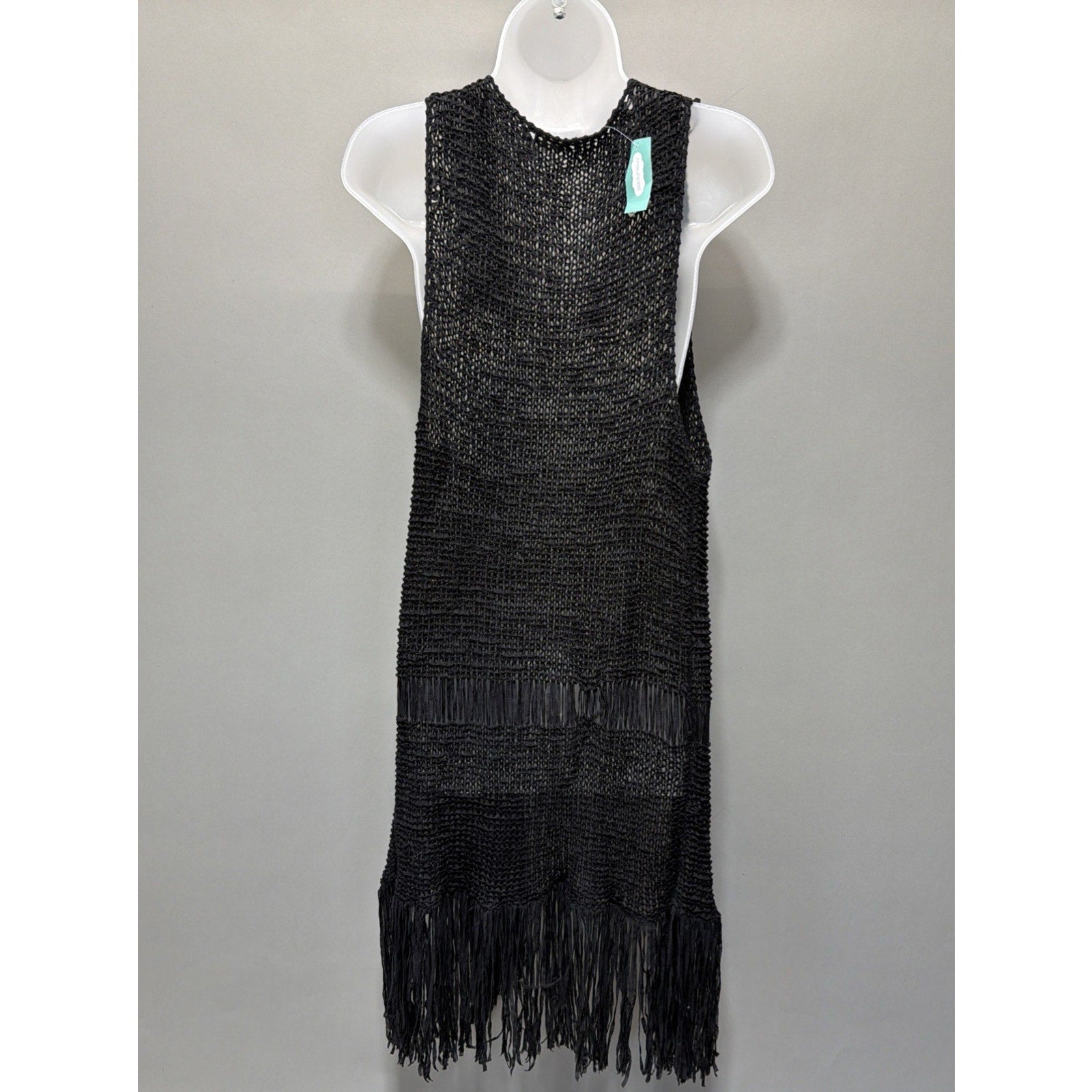 New Maurices Black Fringe Tank Top Kimono Size OS