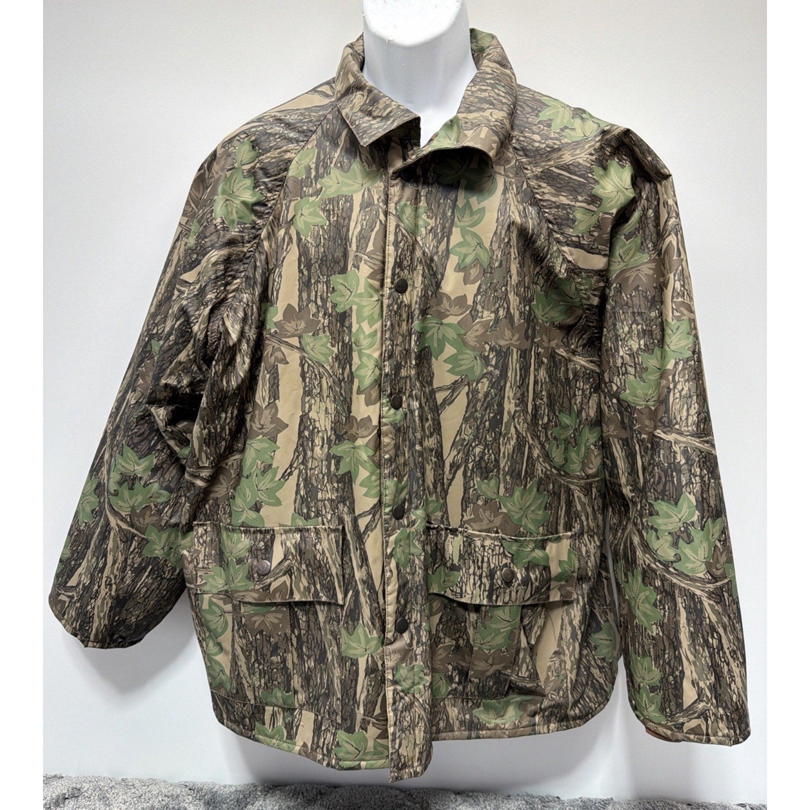 Vintage Duck Bay Snap Up Camo Rebark PVC Hunting Lined Jacket in Size Medium