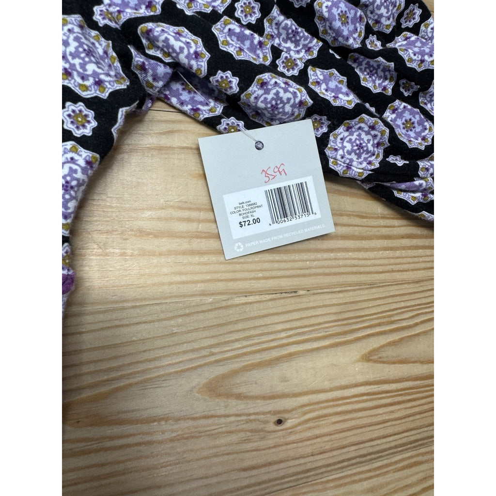 Madison Long Sleeve V Neck Colorful Geometric Black Purple Dress Women’s XL, NWT