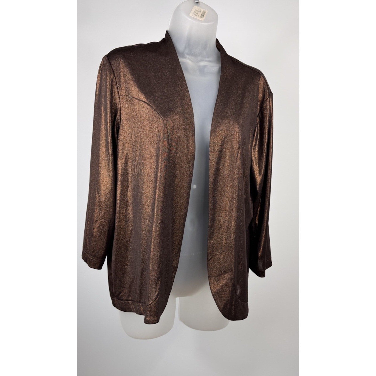 Chico's Traveler gold glittery open 3/4 sleeve easy care top Size 2/Large
