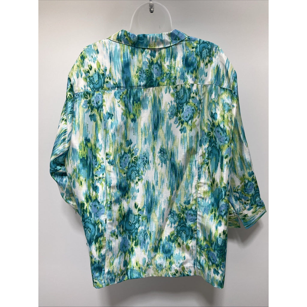 Southern Lady Womans Button Jacket Size 24W Green Blue Paint Abstract Effect NWT