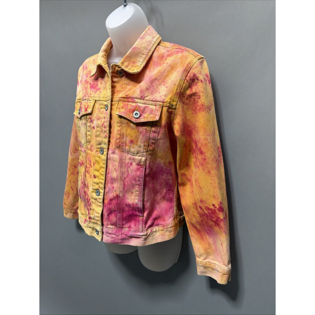 Eddie Bauer Ladies XS Tie-Dye Denim Jean Trucker Jacket Casual