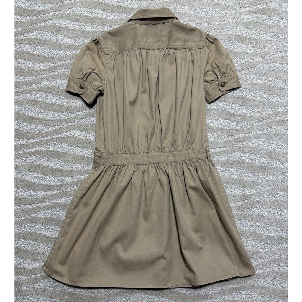 Polo Ralph Lauren Girls 12 Beige Solid Twill Collared Shirt Dress Button Front