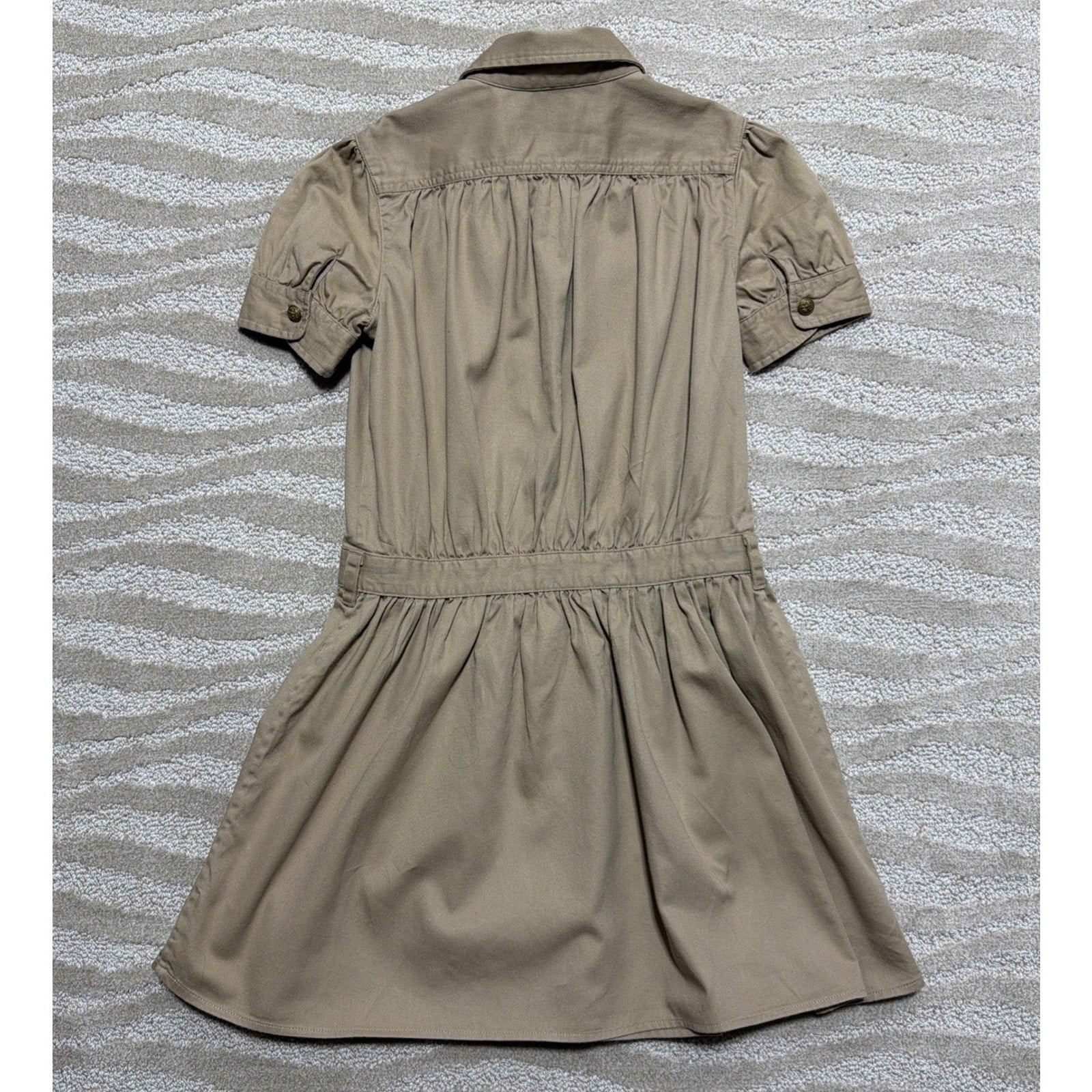 Polo Ralph Lauren Girls 12 Beige Solid Twill Collared Shirt Dress Button Front