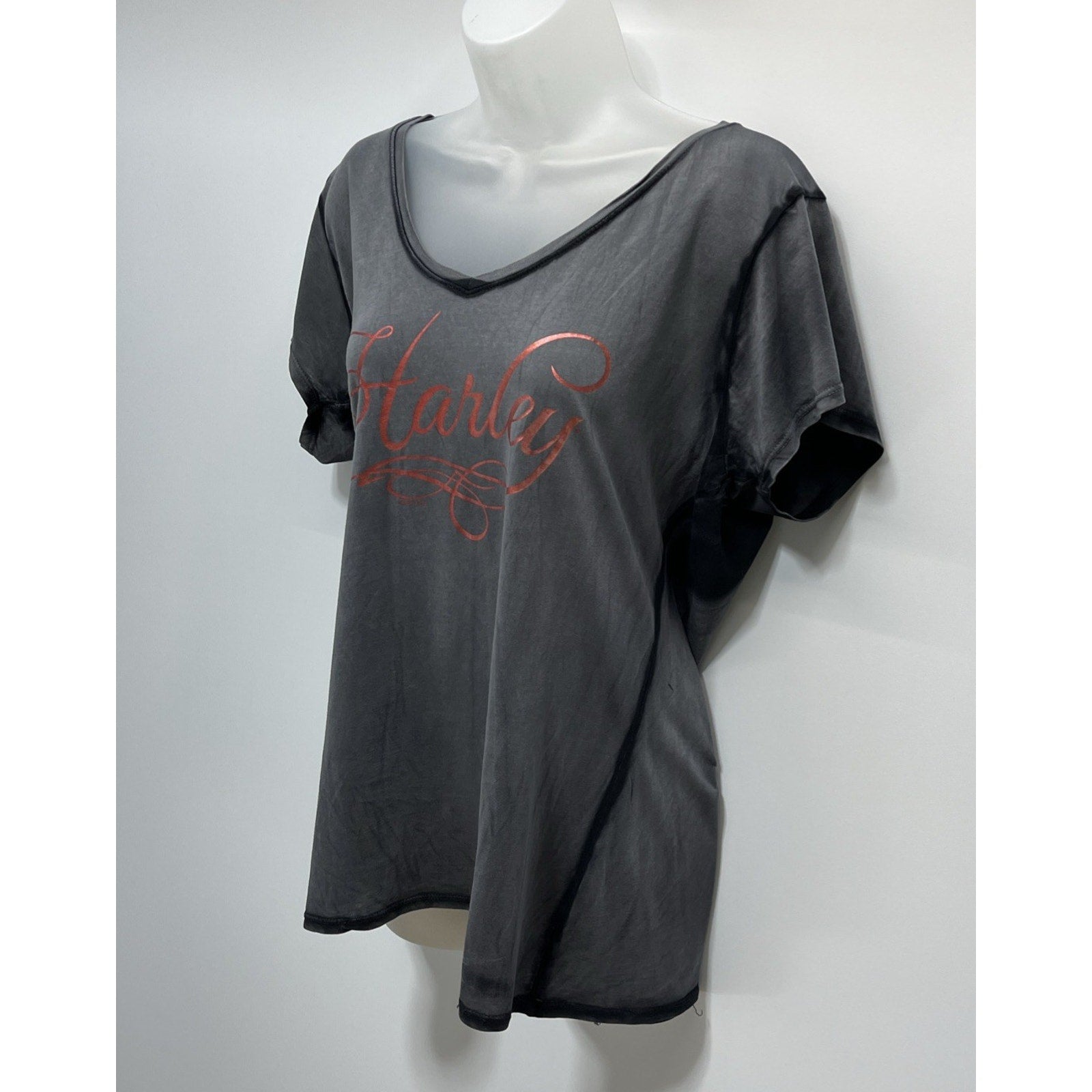 Harley Davidson Women Short Sleeve Shirt Gray with Red XL Sioux Falls SD 2011