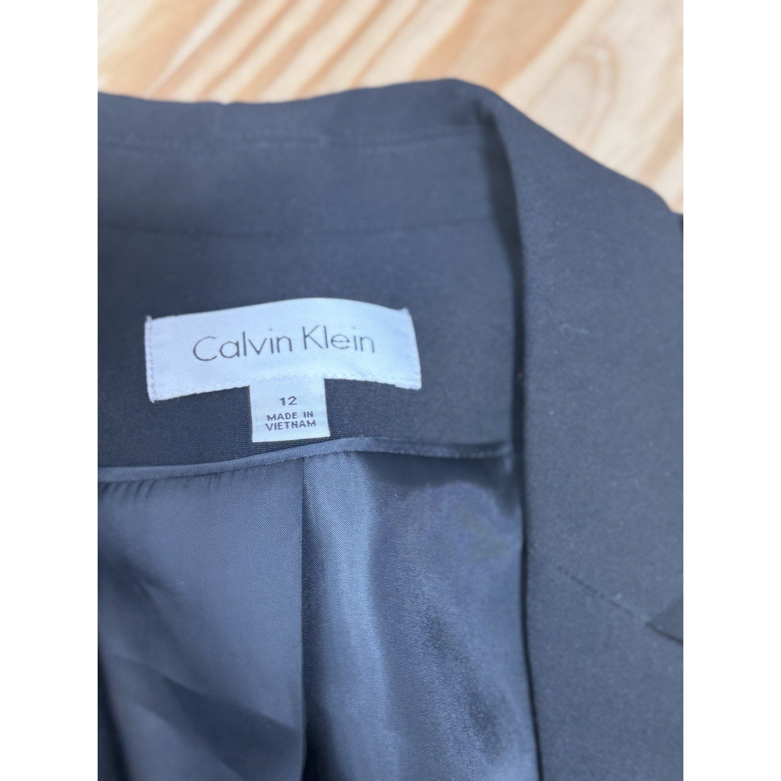 Calvin Klein 2 Button Blazer Jacket Black Cinched Waist Work Career Sz 8 Med