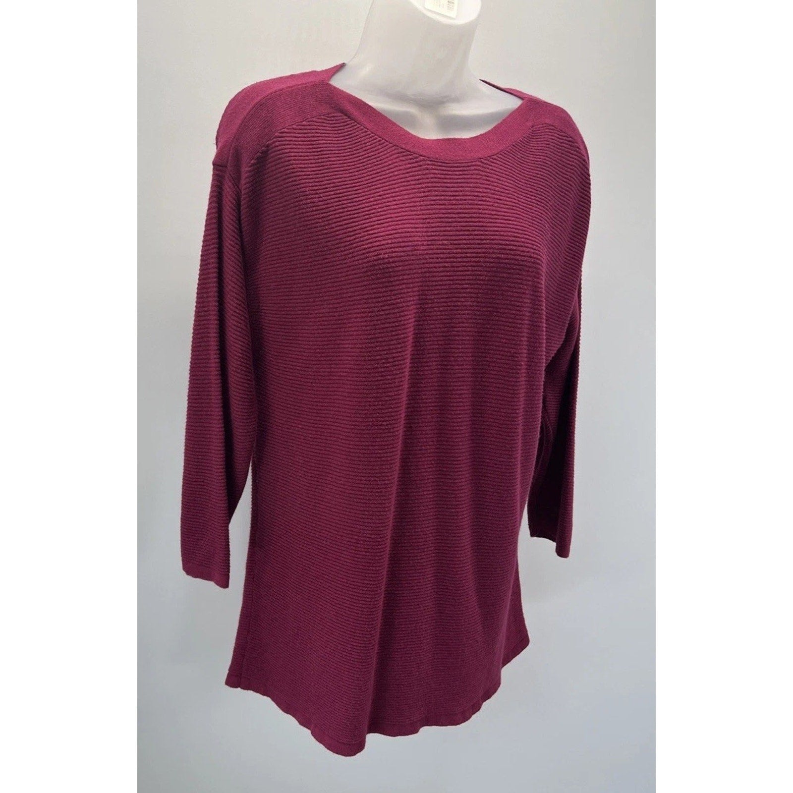Chicos Burgundy Wine Textured Stripe 3/4 Sleeve Top Blouse Sz 1 M