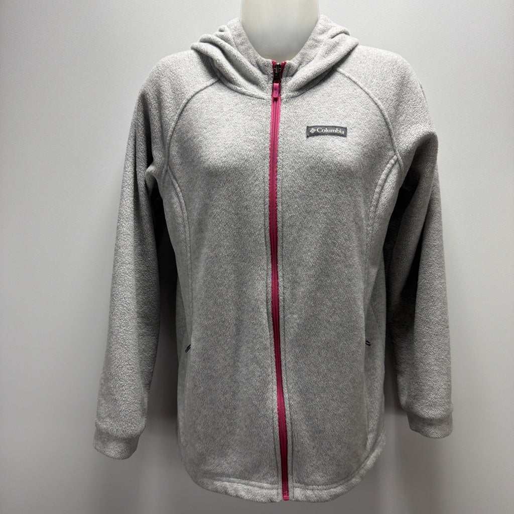 Columbia Teen Girl XL 18-20 Benton II Fleece Jacket Gray Hood Front Full Zip