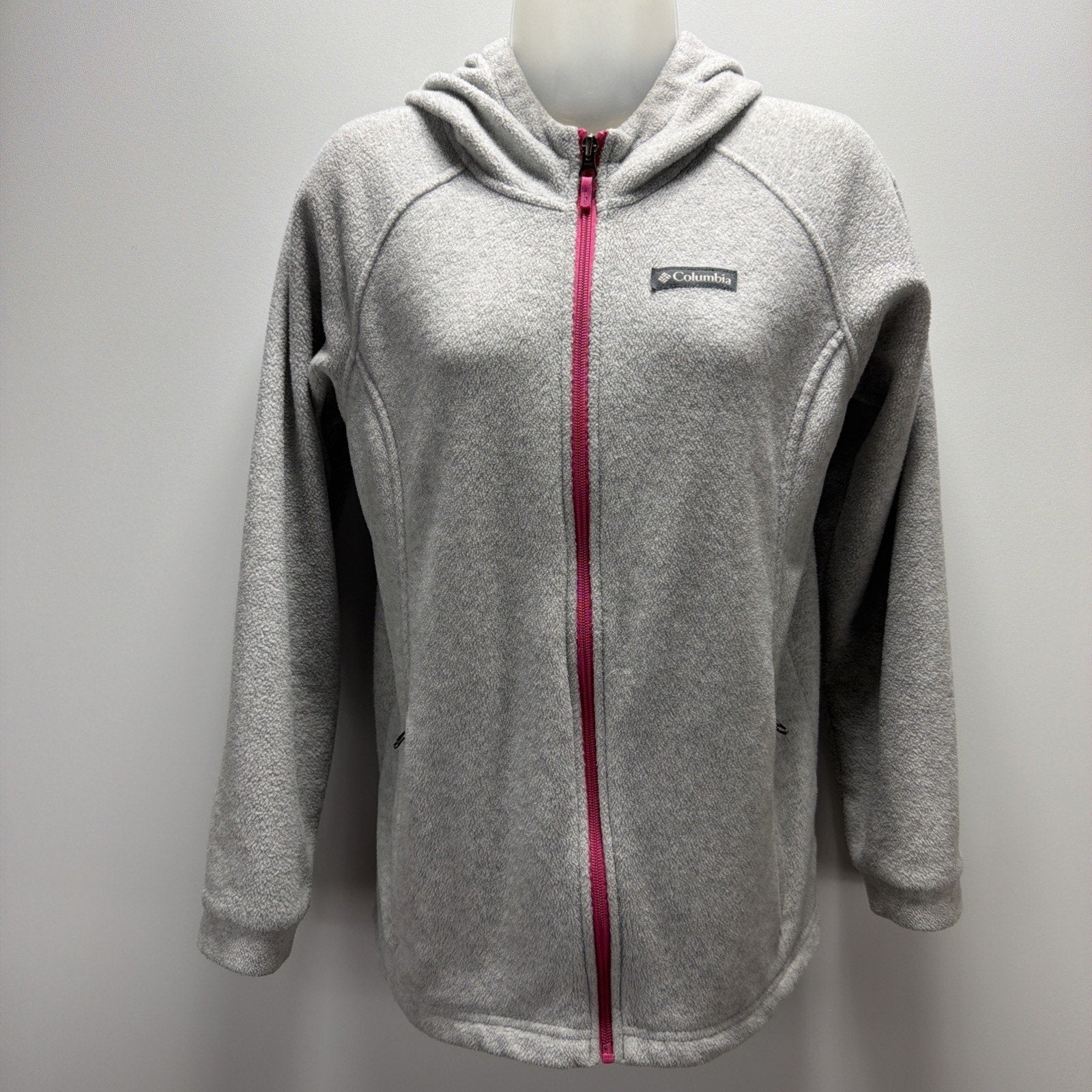 Columbia Teen Girl XL 18-20 Benton II Fleece Jacket Gray Hood Front Full Zip