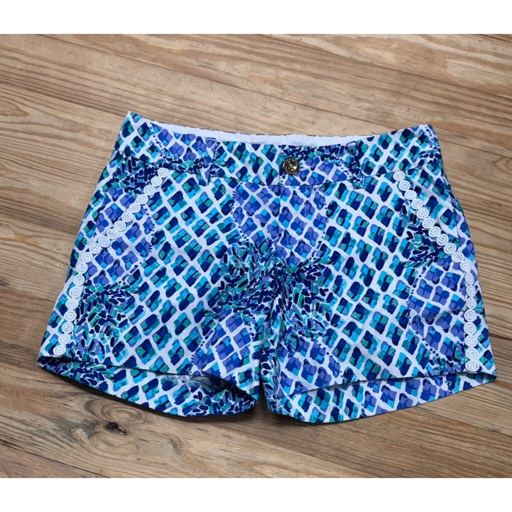 Lilly Pulitzer Callahan Shorts 0 Resort White Pineapple 5” Blue Preppy