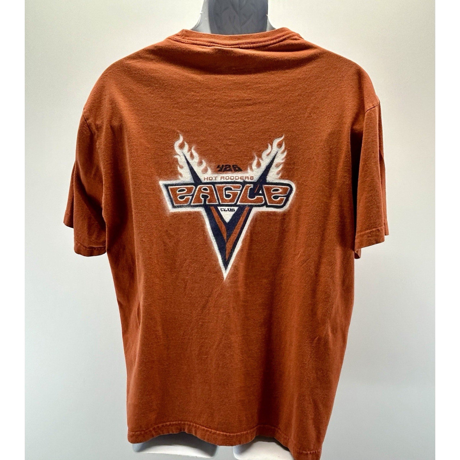Vintage American Eagle Graphic T-Shirt Men Orange Hot Rodders Eagles Club Size M