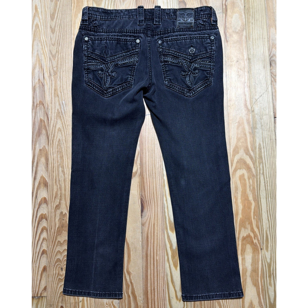 Rock Revival Jeans Mens 38x30 Black Lambeth Denim Pants Embroidery Straight