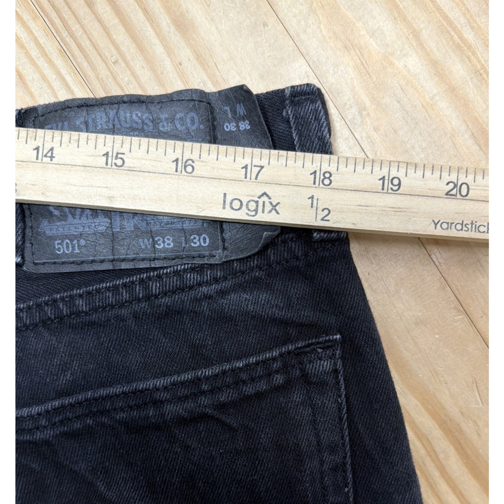 Levi's 501 Jeans Mens 38x30 Original Button Fly Straight In Washed Black Denim