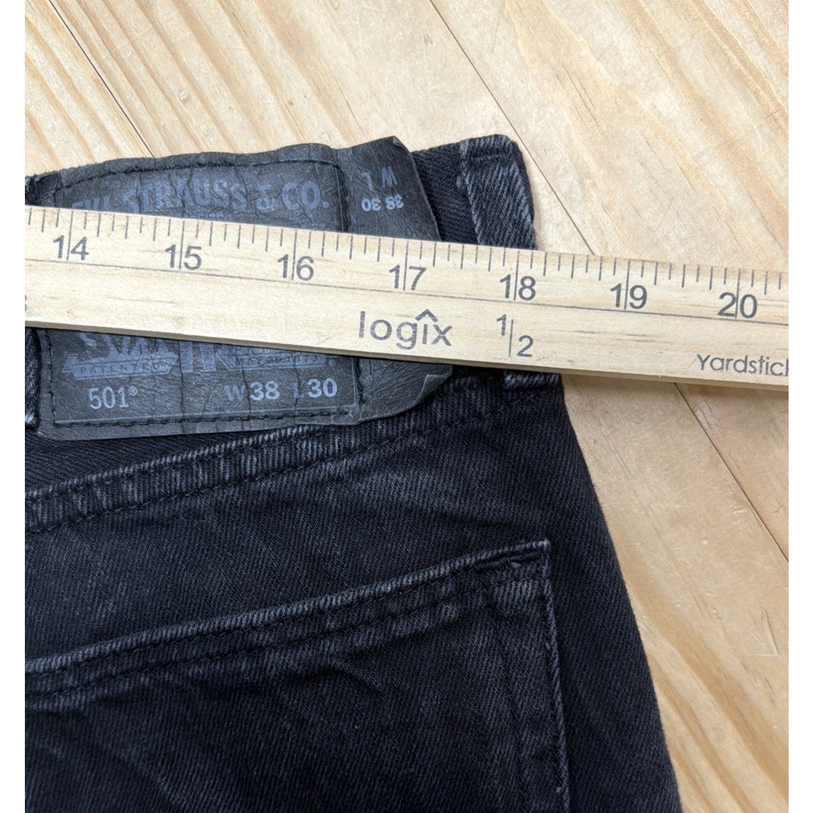 Levi's 501 Jeans Mens 38x30 Original Button Fly Straight In Washed Black Denim