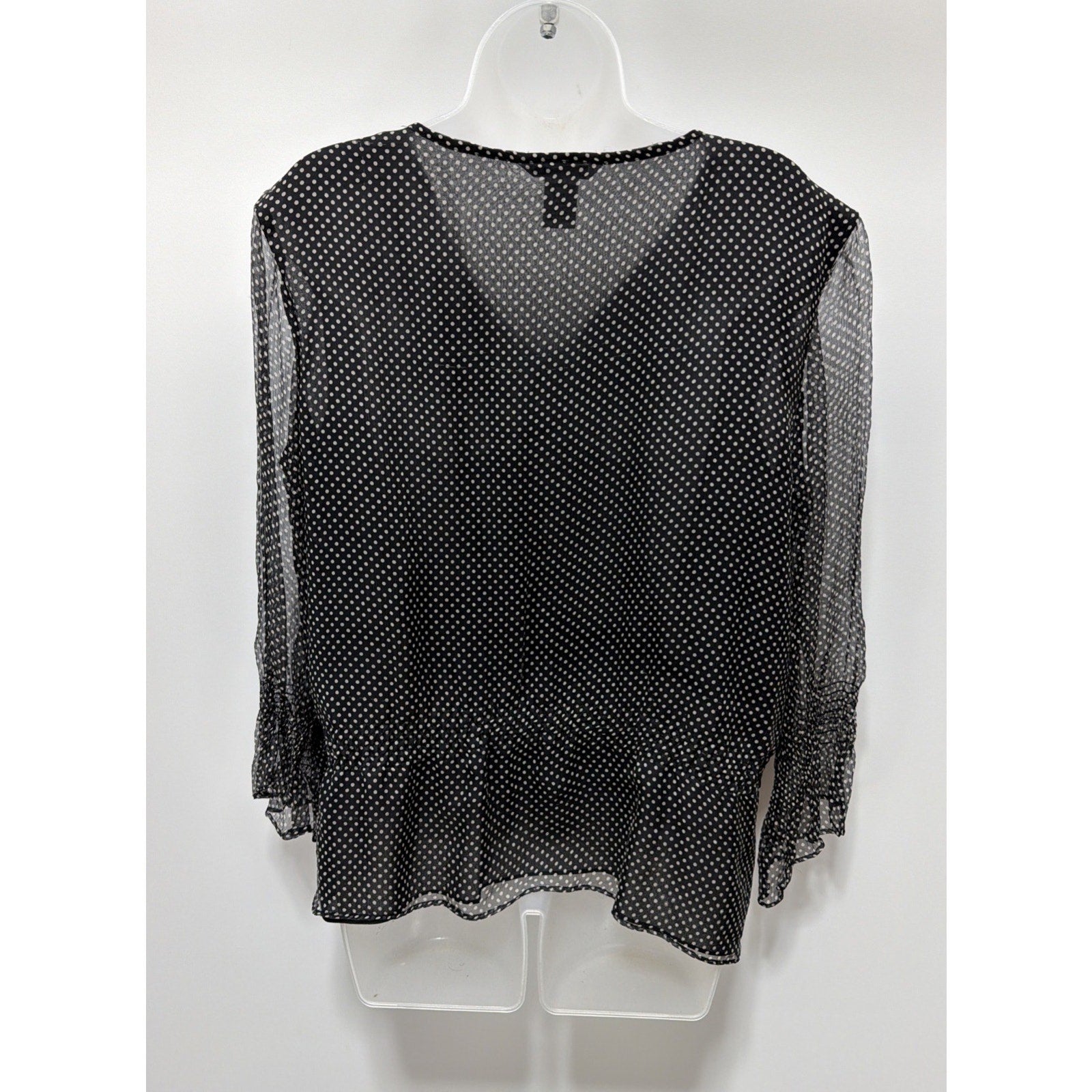 Richard Malcolm Silk Blouse Black White Dotted Lined Blouse Top Size Large