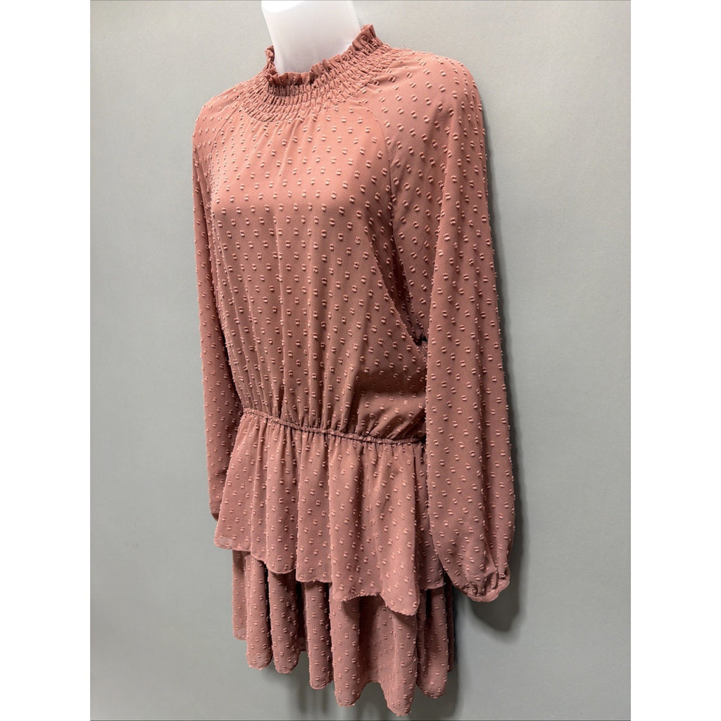 Mustard Seed Dusty Rose Swiss Dot Tiered Babydoll Mini Dress M Boho Lagenlook
