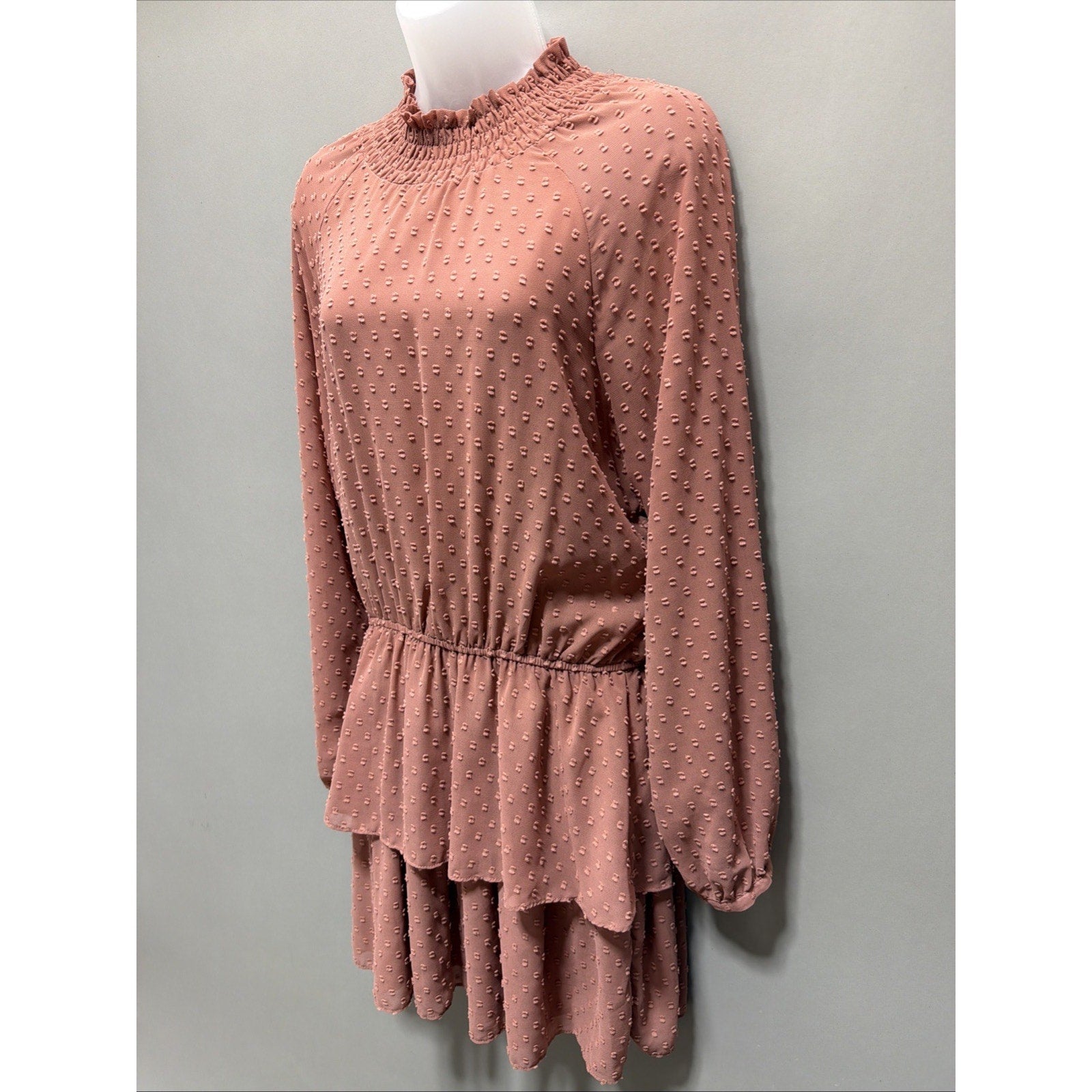 Mustard Seed Dusty Rose Swiss Dot Tiered Babydoll Mini Dress M Boho Lagenlook
