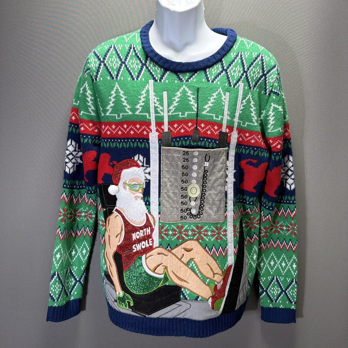 Blizzard Bay Mens Ugly Christmas Sweater North Swole Bodybuilder Drink Pocket M
