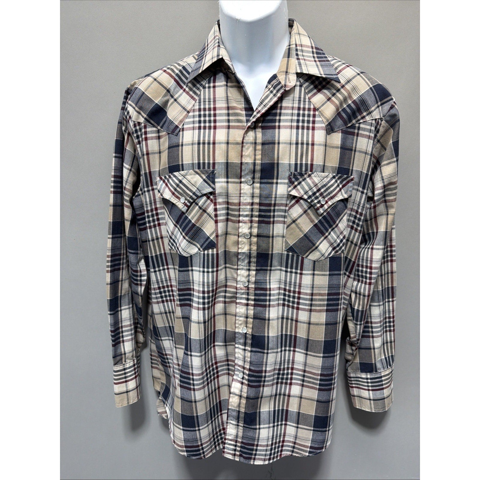 Plains Pearl Snap Shirt Men Size M Brown Plaid Long Sleeve Western Rodeo VTG