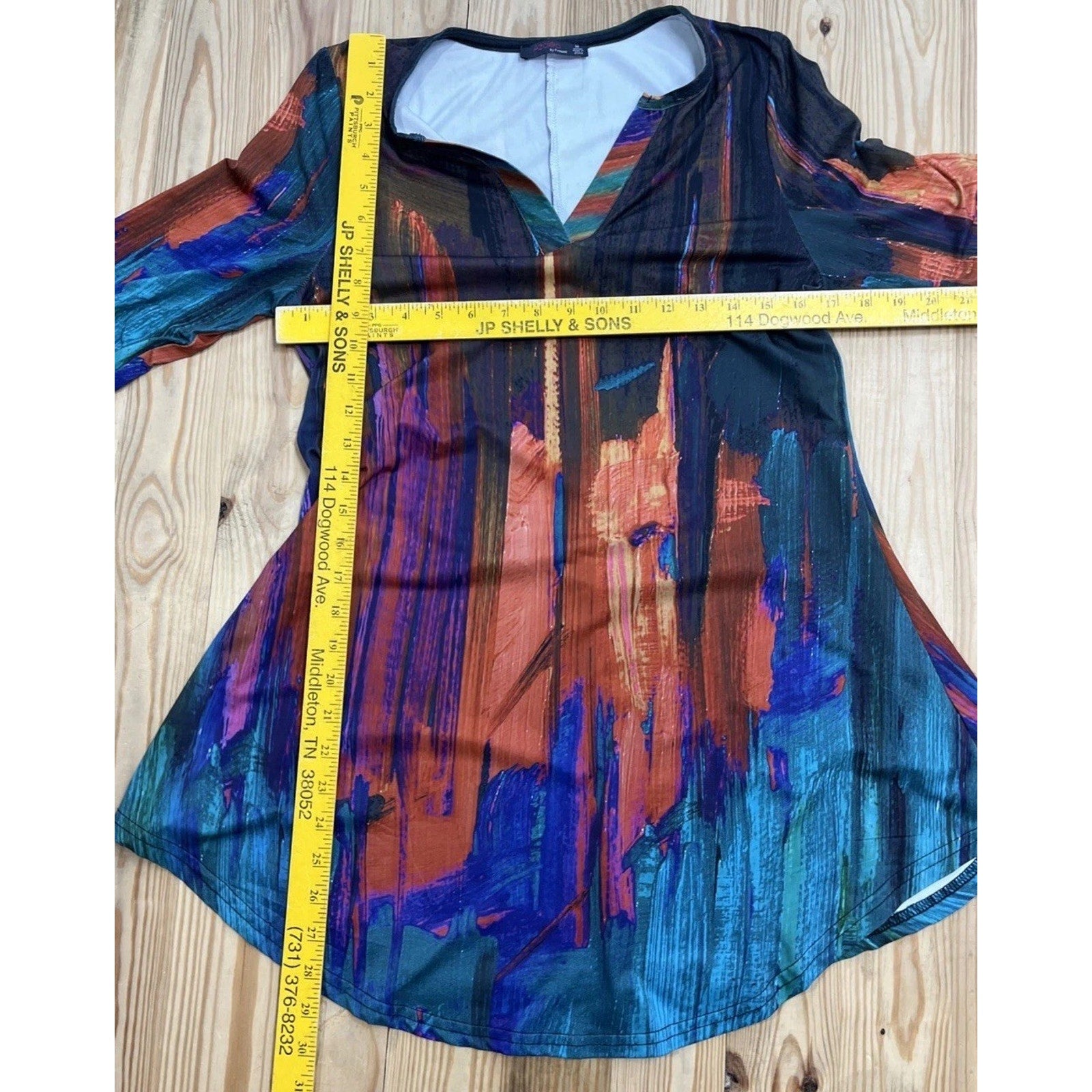 AZALEA BY FIRMANIA Tunic Top, M Multicolored, Pullover, V-Neck, Half Sleeve