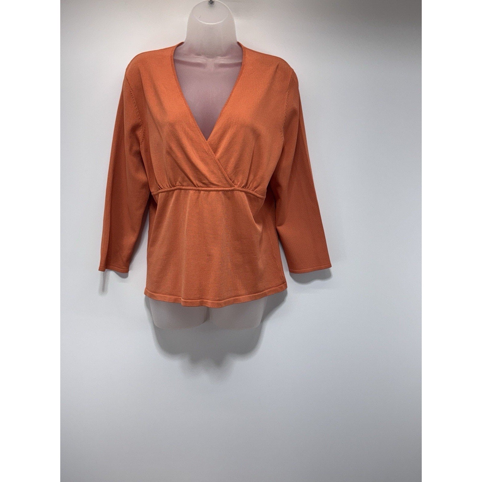 TALBOTS Coral Orange Faux Wrap 3/4 Sleeve Blouse Women’s Petite XL No Tag