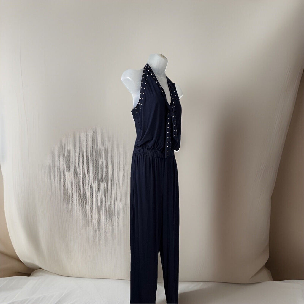 Emma Michele Jumpsuit Size S Black Straps Metal Bling Elastic Waist