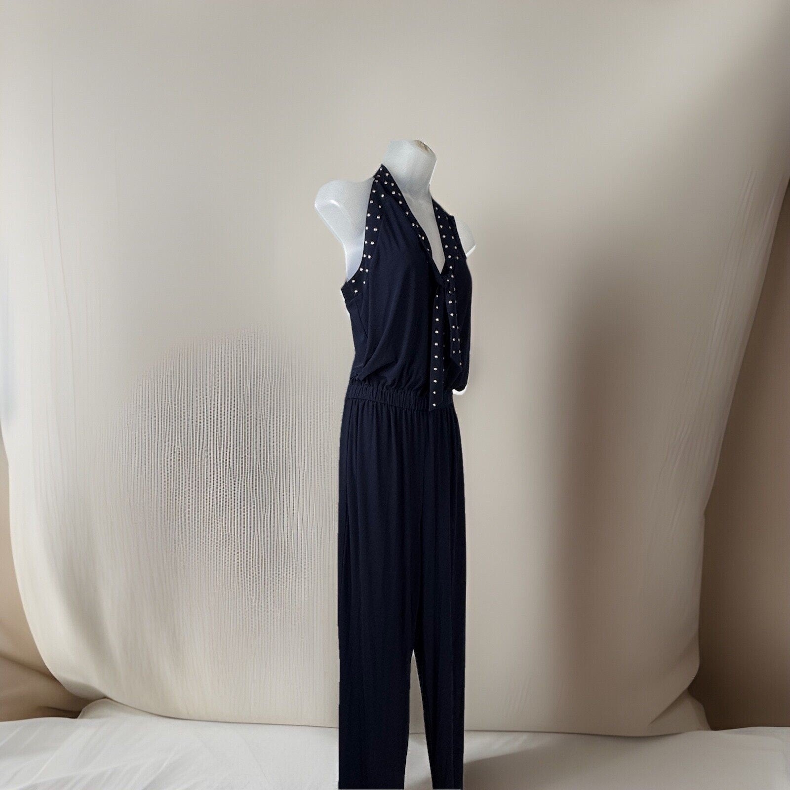 Emma Michele Jumpsuit Size S Black Straps Metal Bling Elastic Waist