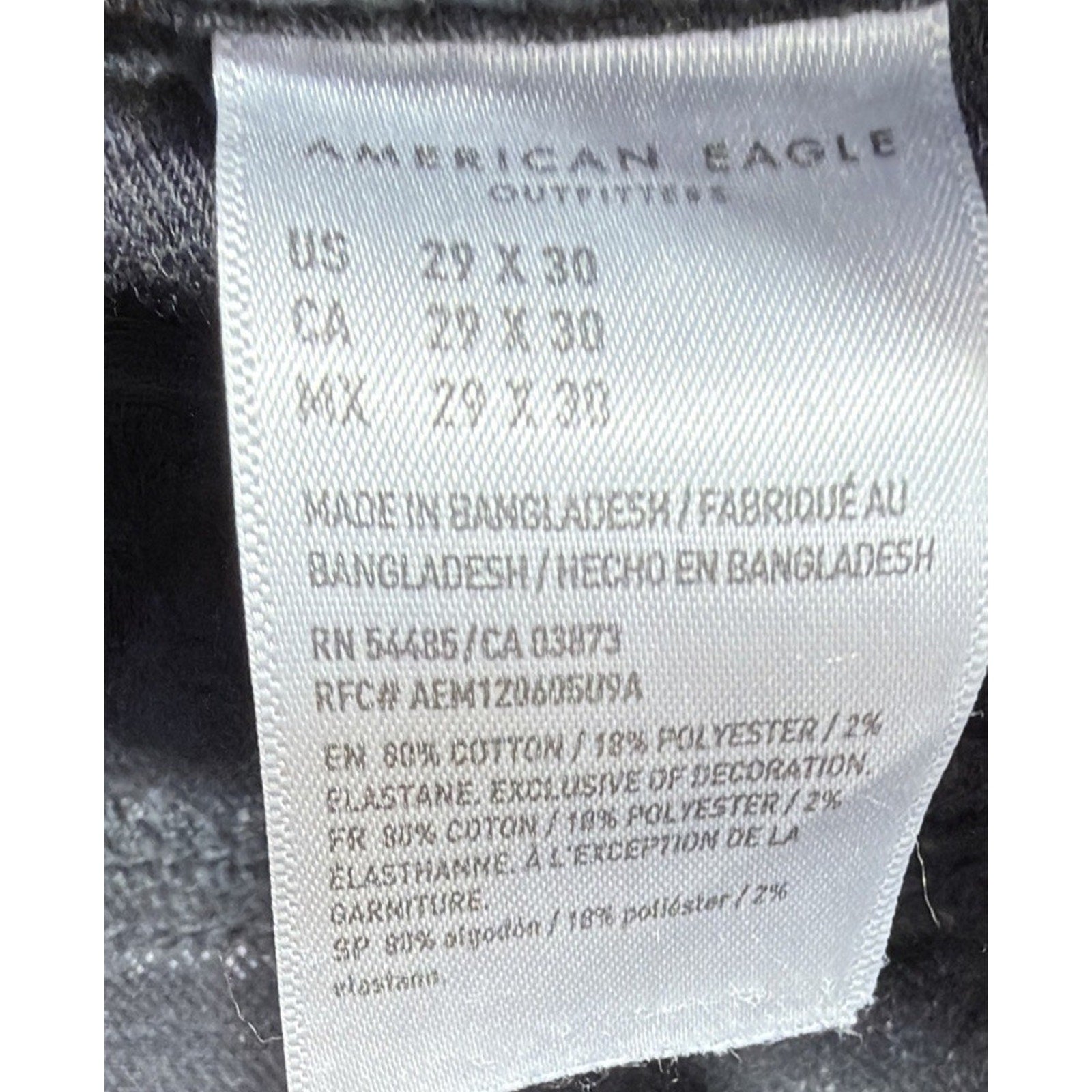 American Eagle Jeans Mens 29x30 Black Denim Slim 360 AirFlex Distressed