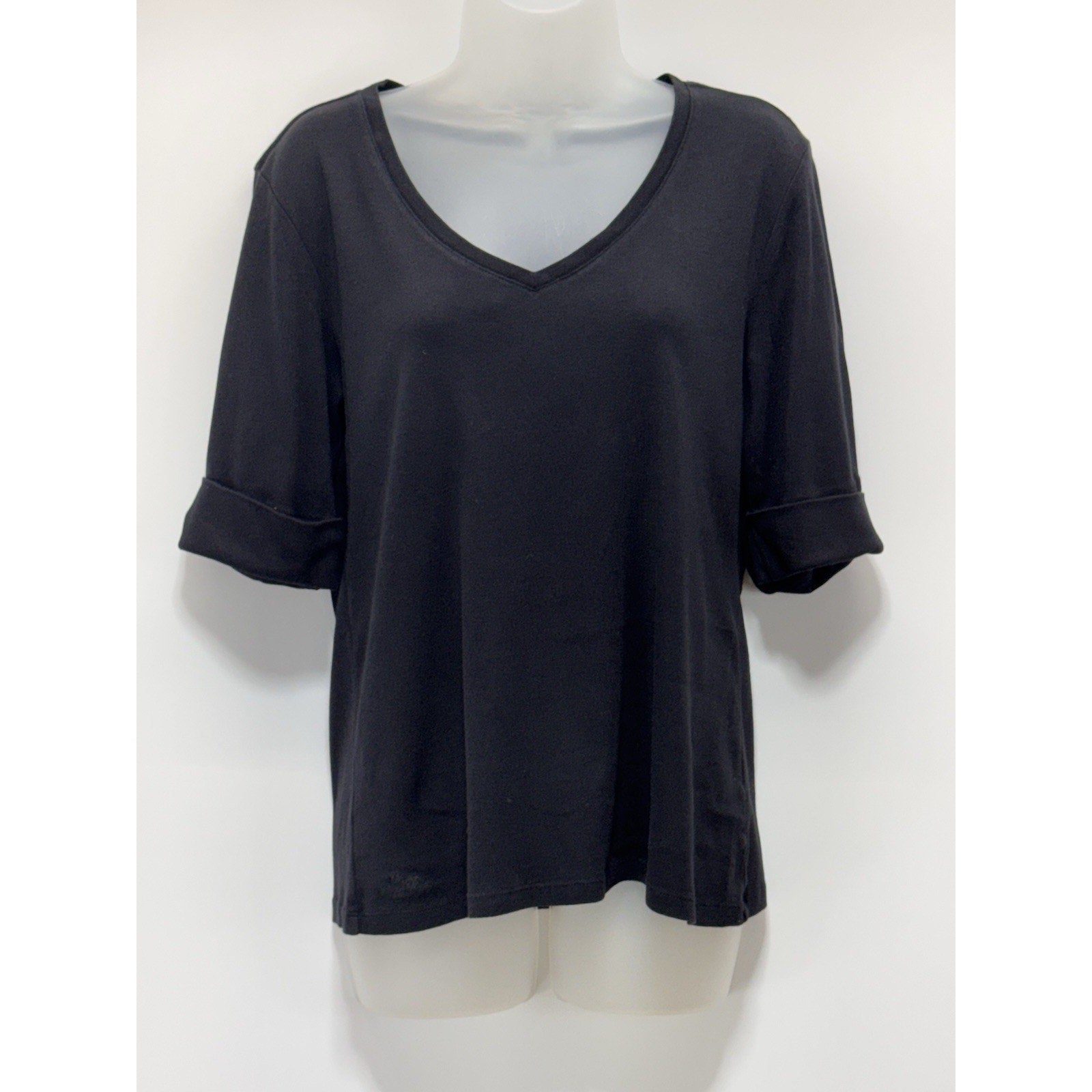 Ralph Lauren Black V-neck 1/2 Sleeve Rolled Cuff Pullover Women’s Size Large