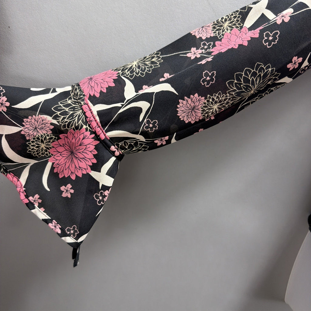 Ann Taylor LOFT Black Pink Floral Print Bell Sleeve Lined Blouse Size XS