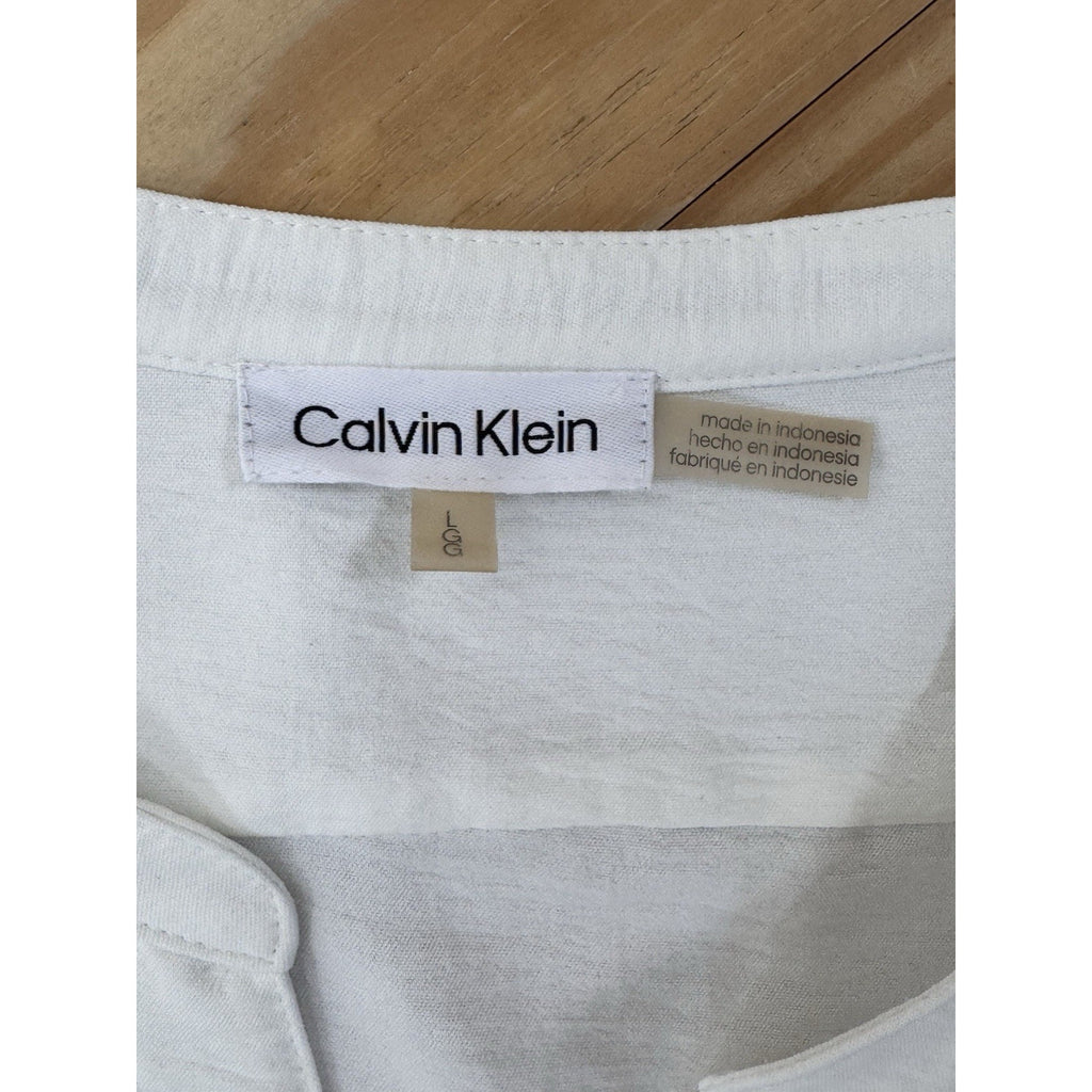 CALVIN KLEIN Ivory Button Down Blouse Pockets Crinkled Polyester Women’s Size L