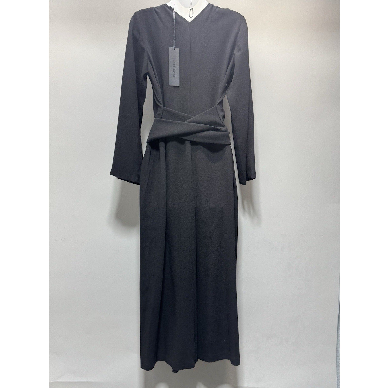 Jenni Kayne Black Wrap Midi Dress XS NWT Long Sleeve Tie Waist Minimalist Luxury