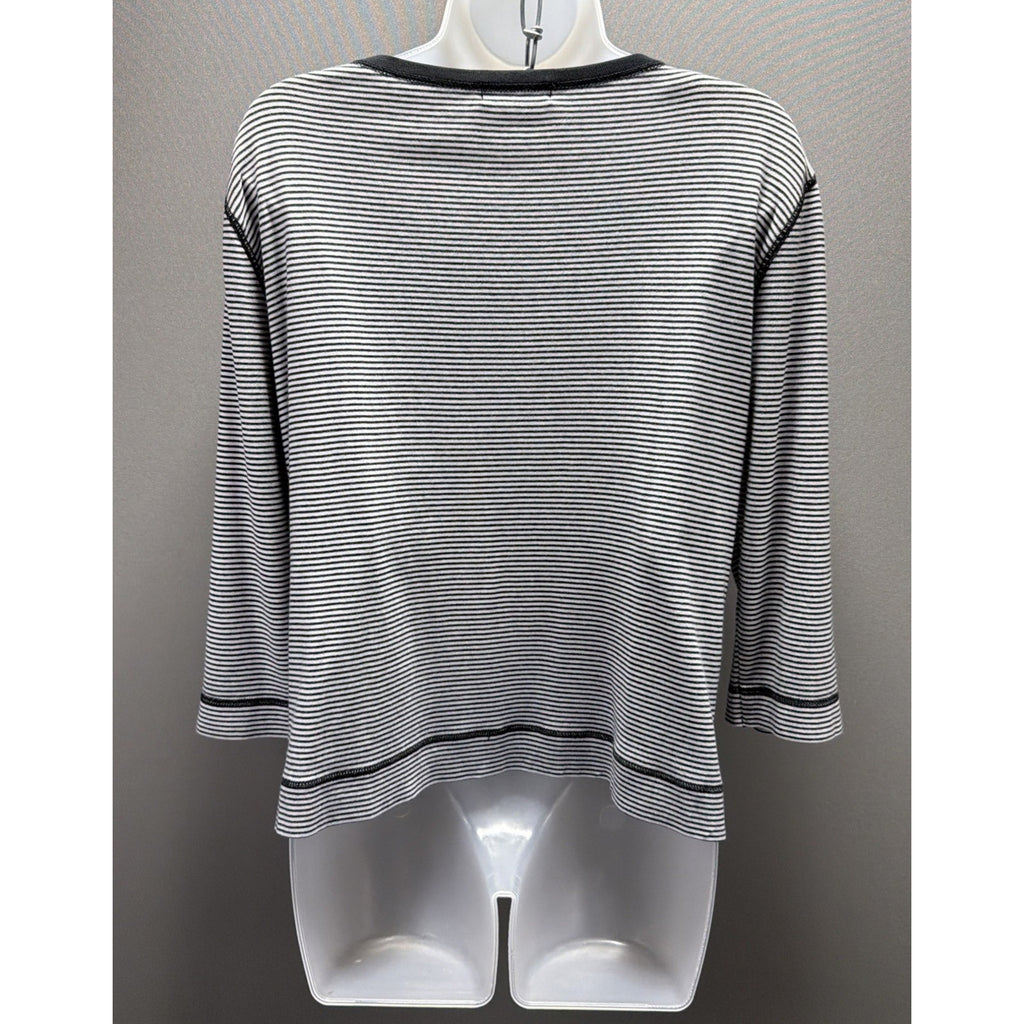 Lauren Jeans Co Ralph Lauren Womens L Measured Black White Stripe Nautical Top