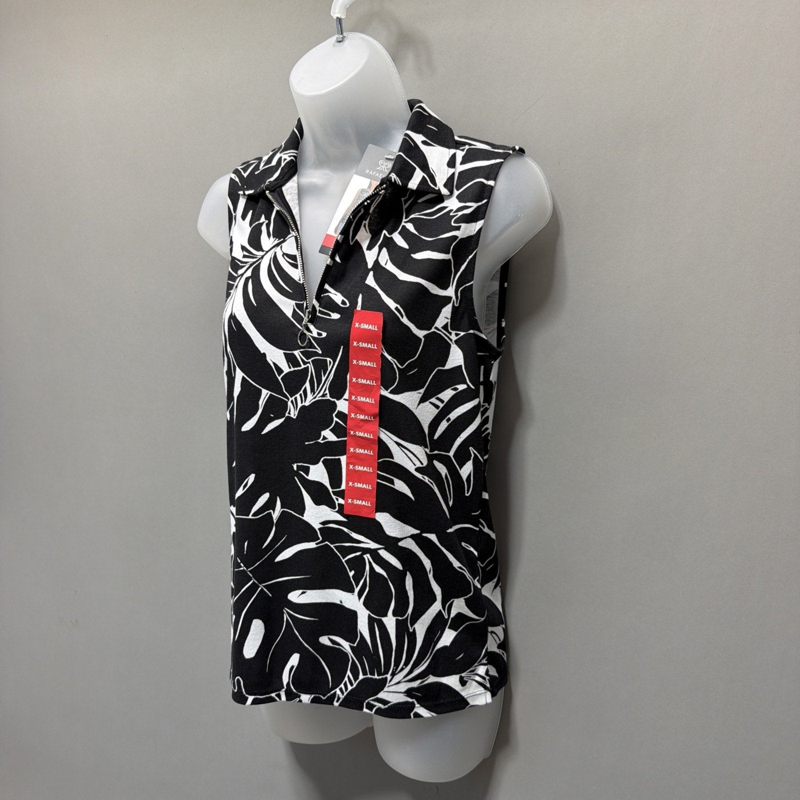 Rafaella Ladies Sleeveless Polo Size XS Pressed Palms Black NWT