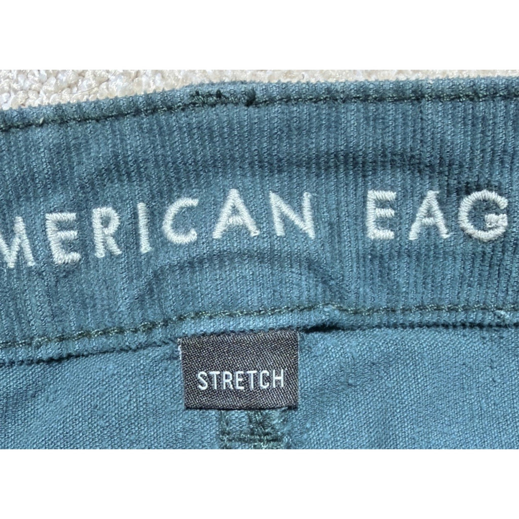 American Eagle Super Hi-Rise Flare Corduroy Pants Green Button Fly Women’s Sz 16
