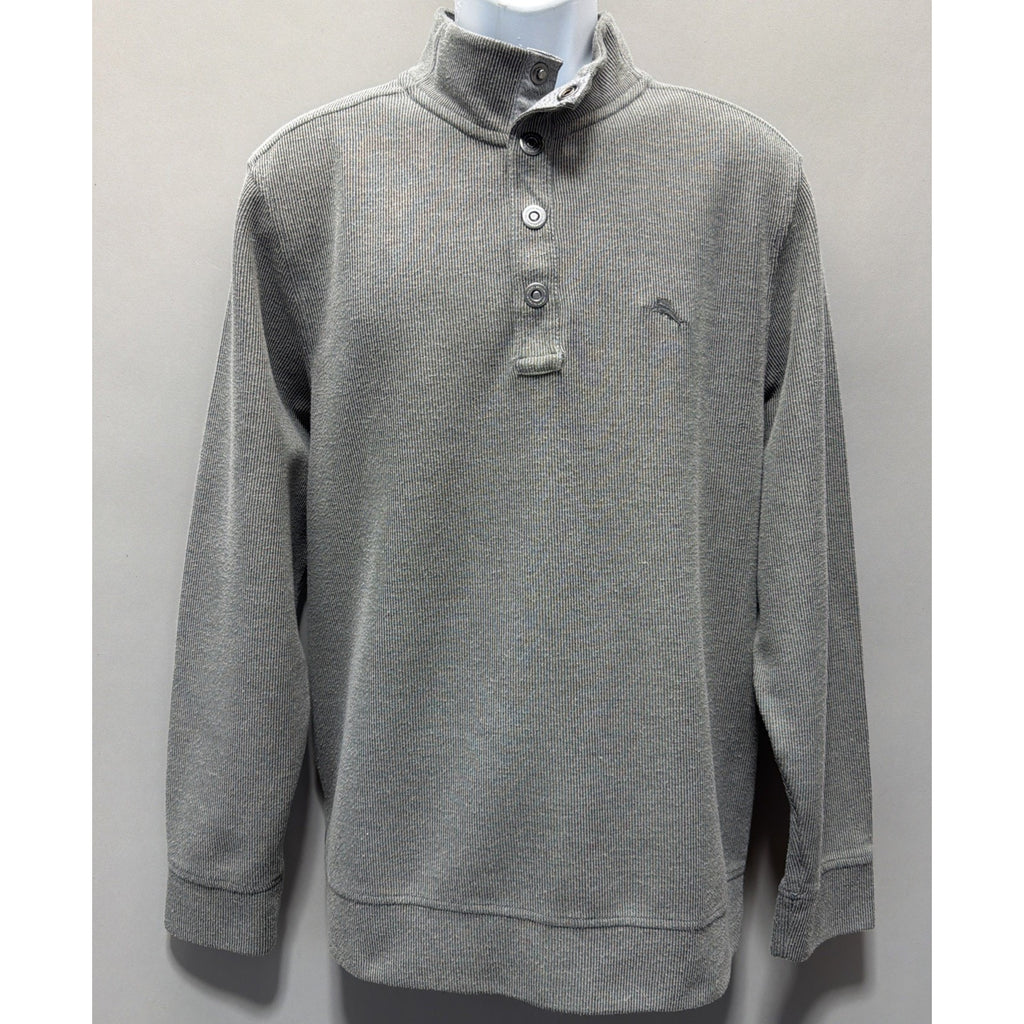Tommy Bahama 1/4 Snap Men's Large Sweater Mock Neck Soft Pullover Gray Henley