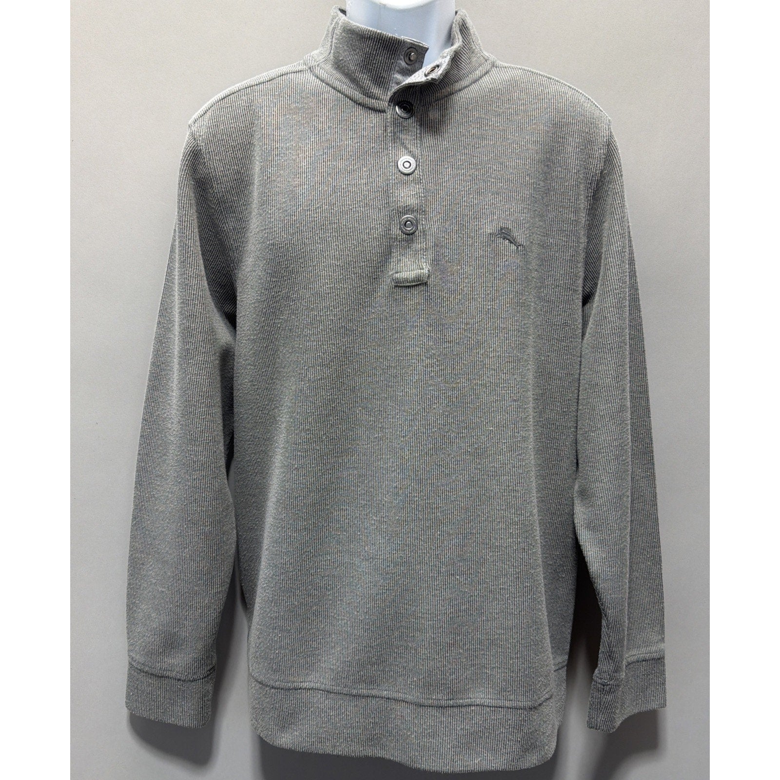 Tommy Bahama 1/4 Snap Men's Large Sweater Mock Neck Soft Pullover Gray Henley
