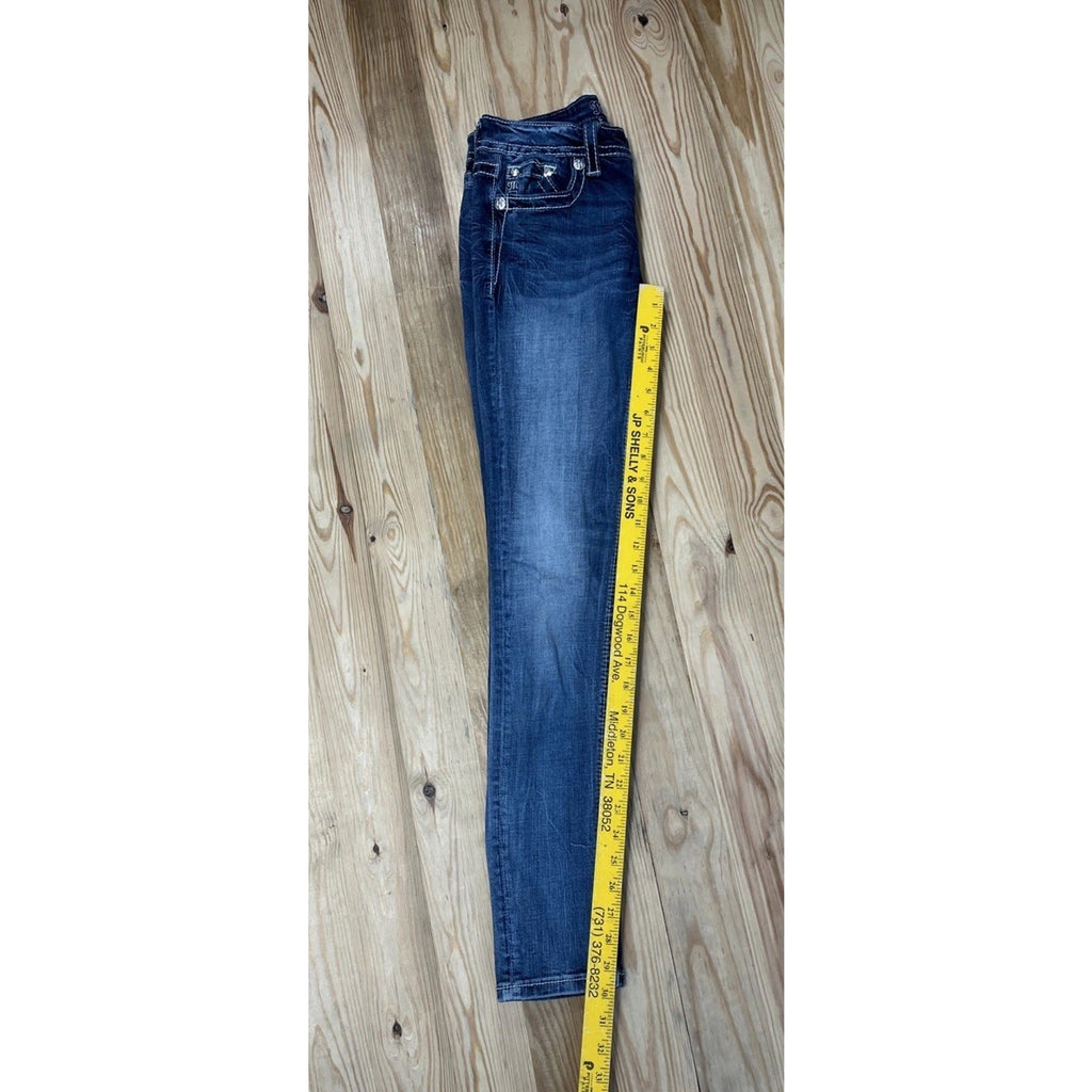 Miss Me Jeans Womens 26x30 Blue Classic Skinny Mid Rise Logo Embroidered