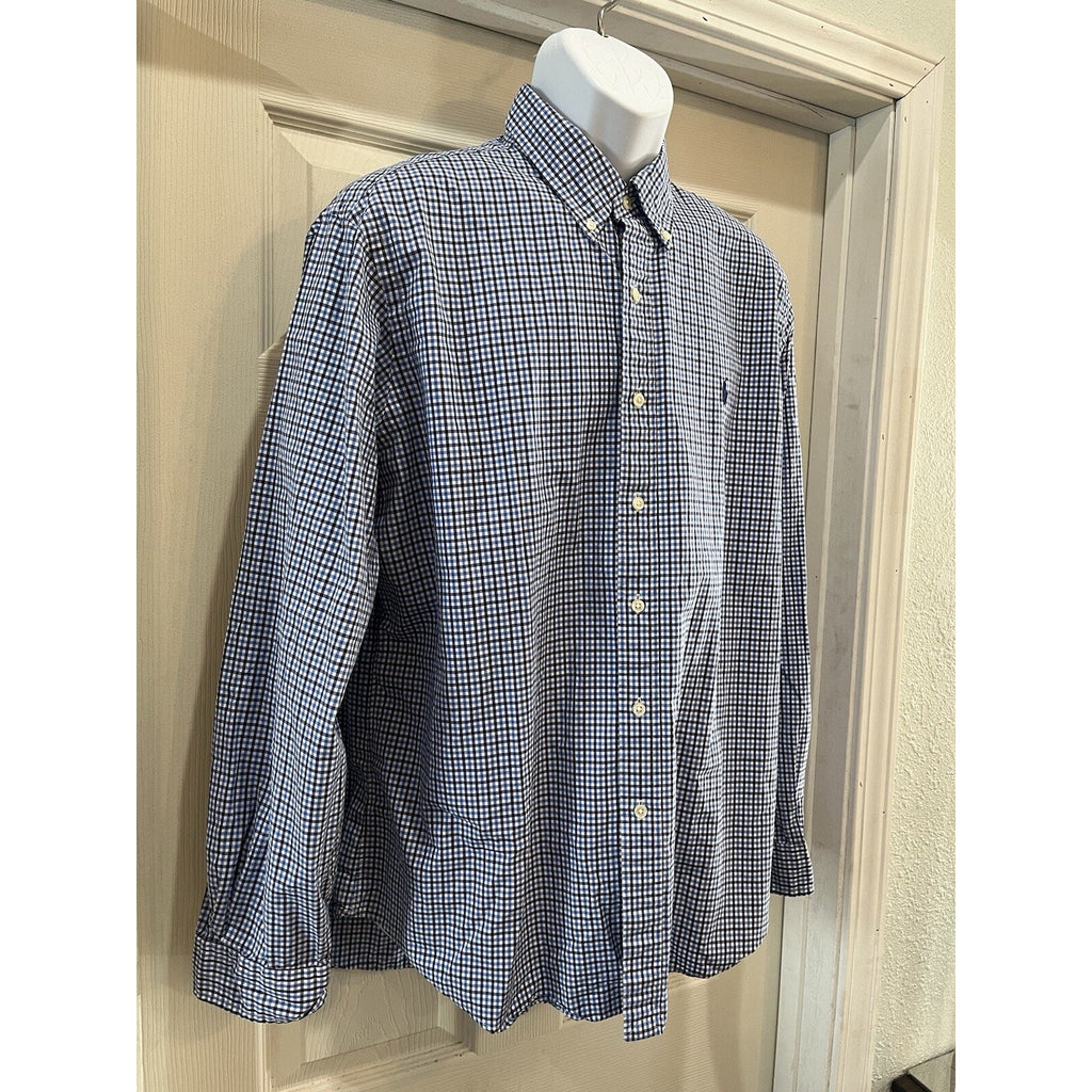 Ralph Lauren Shirt Mens XL Button Down Blue Plaid Classic Navy Pony EUC