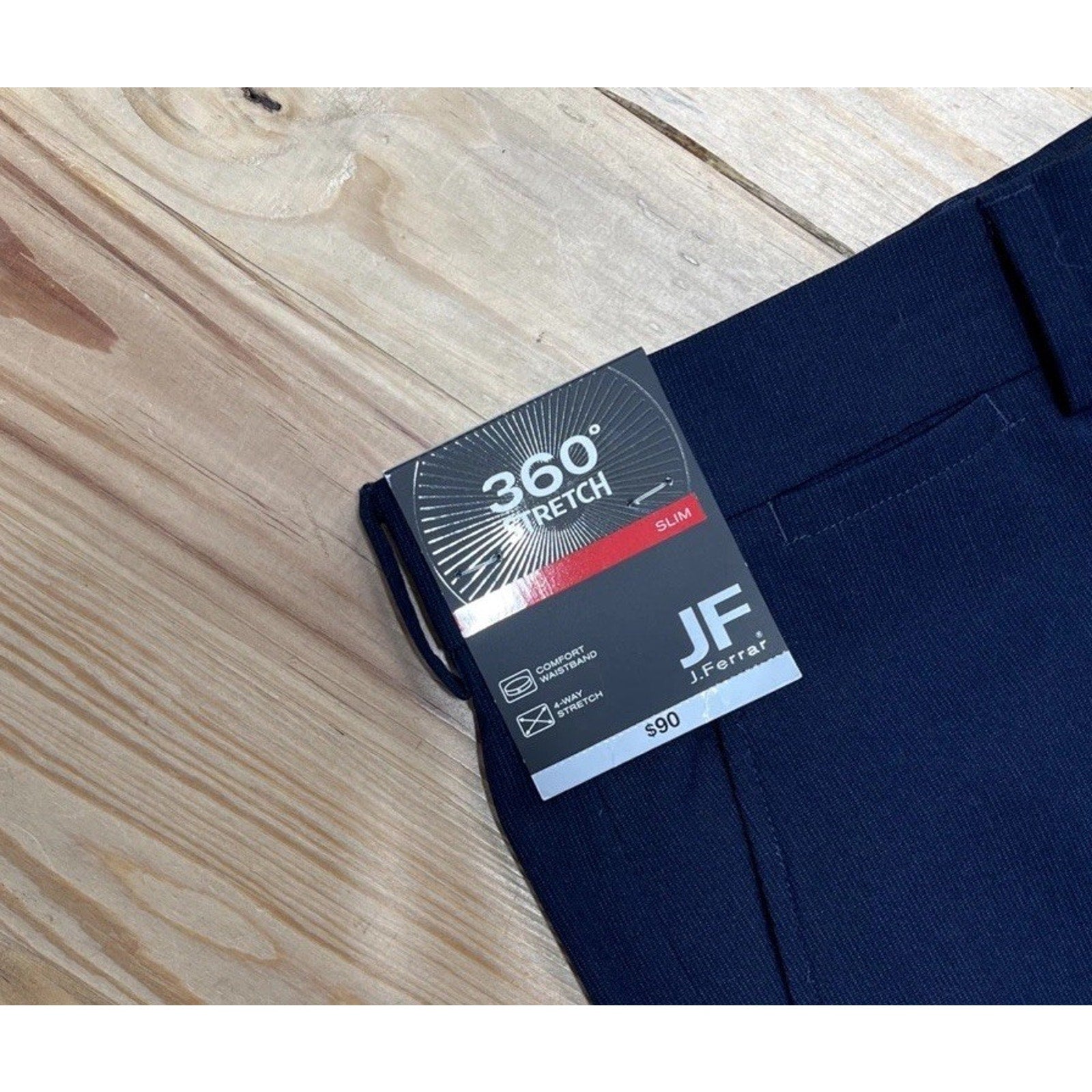 J.Ferrar - Men's Stretch Fabric Slim Fit Flat Front Suit Pants 34x34 Navy Stripe