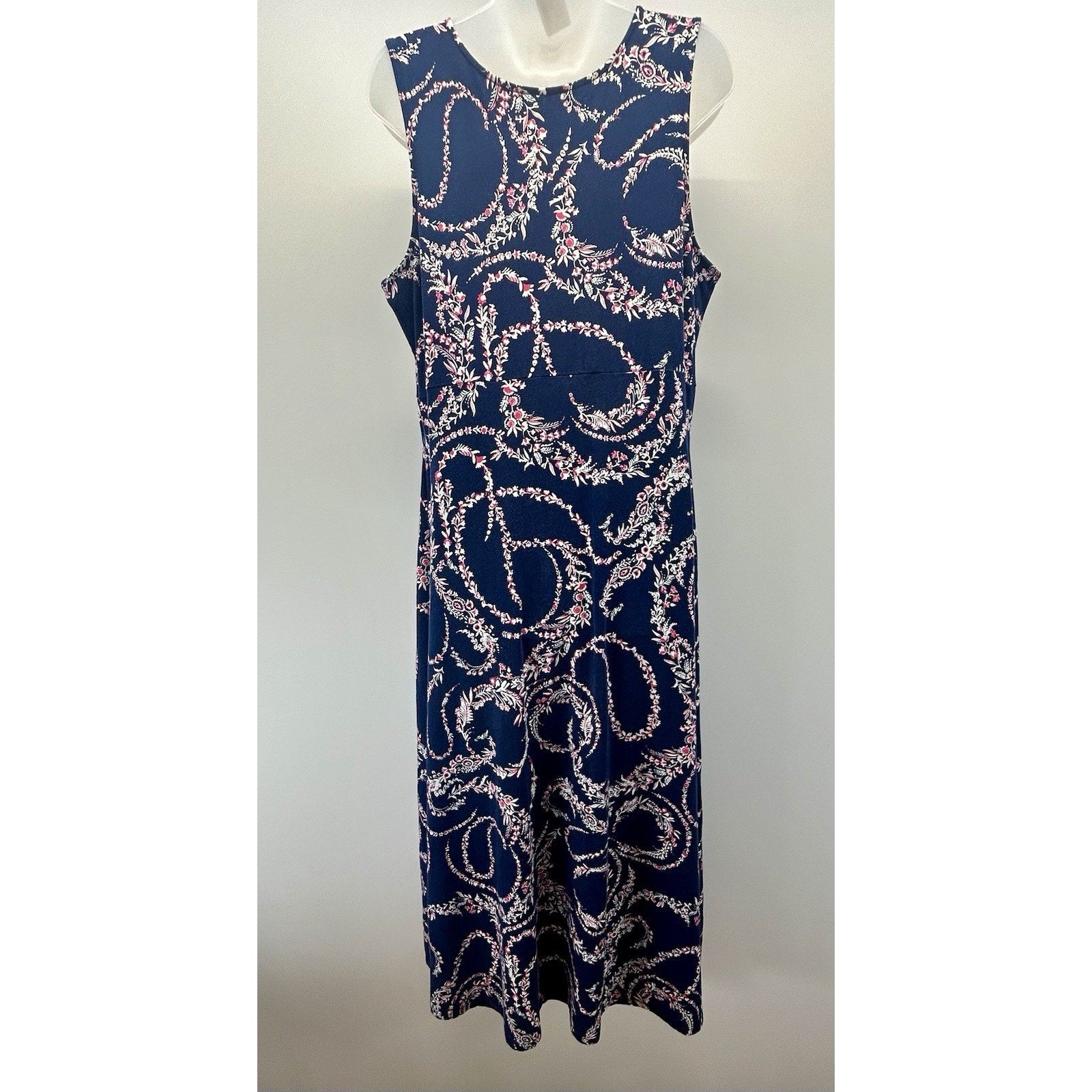 TALBOTS Navy White Floral Soft Stretch Keyhole Maxi Dress Size XLarge Plus Size.
