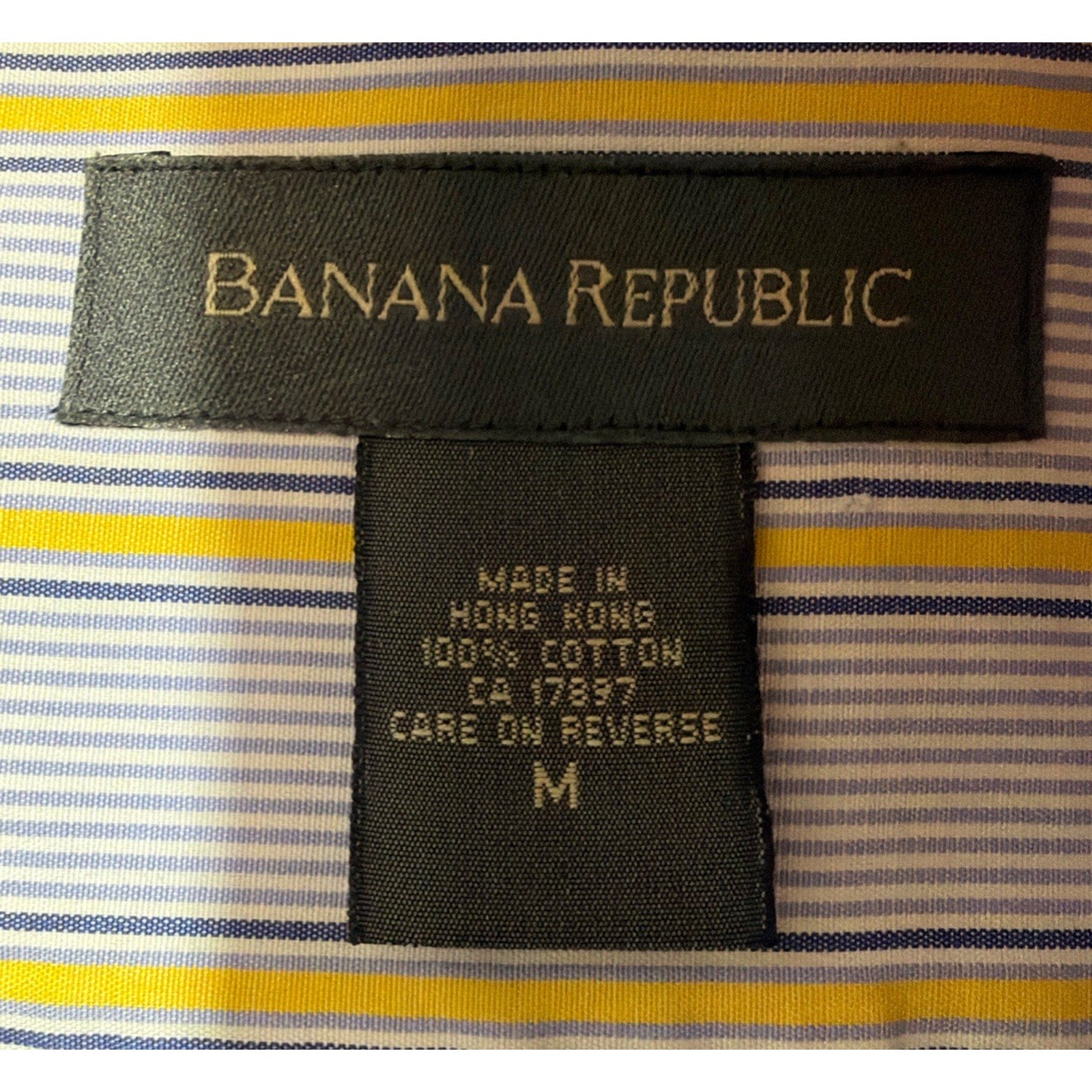 Vintage 90s Banana Republic Button Down Shirt Mens Medium Blue Yellow Stripe